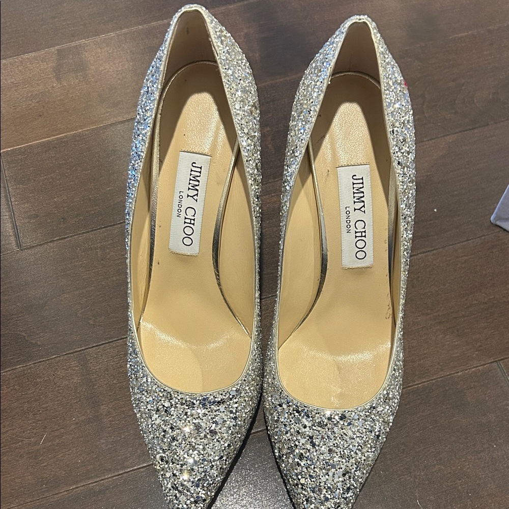 Jimmy Choo Sparkling Silver Heels